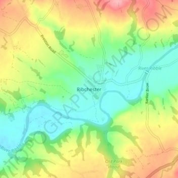 Ribchester topographic map, elevation, terrain