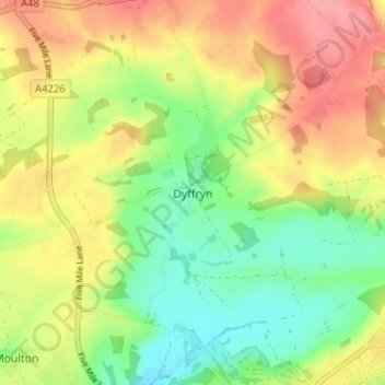 Dyffryn topographic map, elevation, terrain