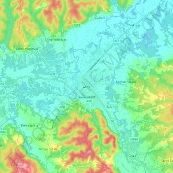 Glina topographic map, elevation, terrain