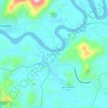 Edavanna topographic map, elevation, terrain