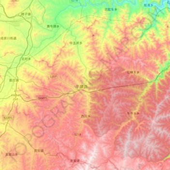 Pingshun topographic map, elevation, terrain