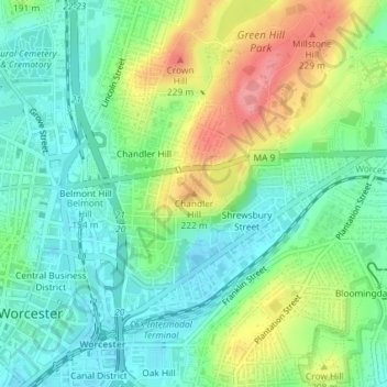 Chandler Hill topographic map, elevation, terrain