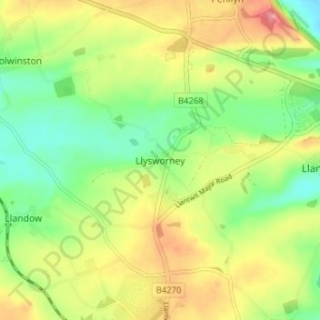 Llysworney topographic map, elevation, terrain