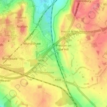 Preston Brook topographic map, elevation, terrain