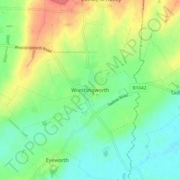 Wrestlingworth topographic map, elevation, terrain