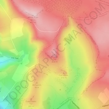 Higger Tor topographic map, elevation, terrain