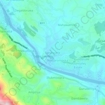 Pandiwatte topographic map, elevation, terrain