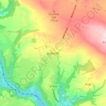 Ipstones topographic map, elevation, terrain