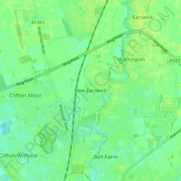 New Earswick topographic map, elevation, terrain