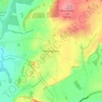 Pattingham topographic map, elevation, terrain