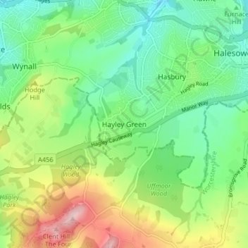 Hayley Green topographic map, elevation, terrain