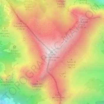 Grigna Settentrionale topographic map, elevation, terrain