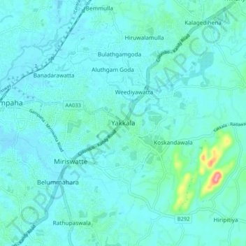 Yakkala topographic map, elevation, terrain