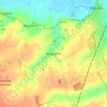 Ringsfield topographic map, elevation, terrain