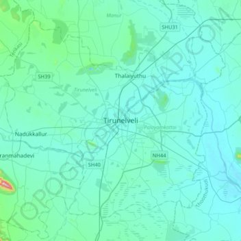 Tirunelveli topographic map, elevation, terrain