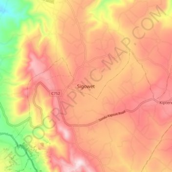 Sigowet topographic map, elevation, terrain