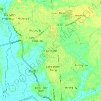 Hòa Thành topographic map, elevation, terrain
