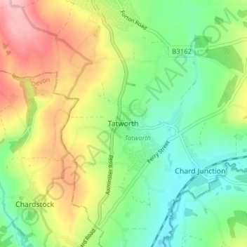 Tatworth topographic map, elevation, terrain