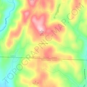 Packer Corner topographic map, elevation, terrain