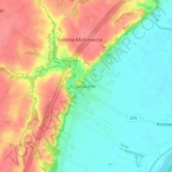 Gruczno topographic map, elevation, terrain