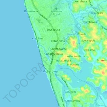 Rawathawatta topographic map, elevation, terrain