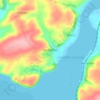 Llansteffan topographic map, elevation, terrain