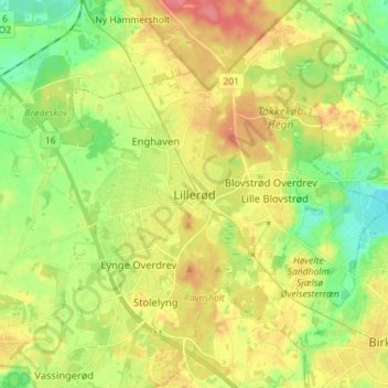 Lillerød topographic map, elevation, terrain