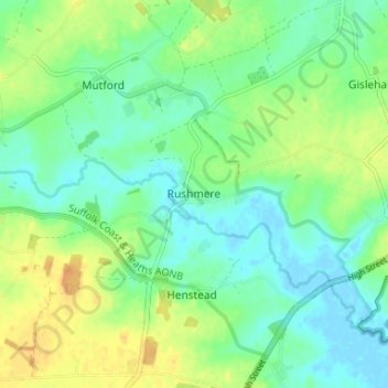 Rushmere topographic map, elevation, terrain