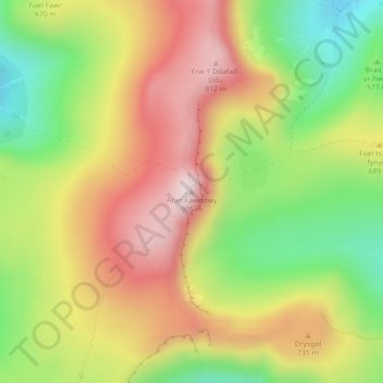 Aran Fawddwy topographic map, elevation, terrain