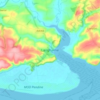 Laugharne topographic map, elevation, terrain
