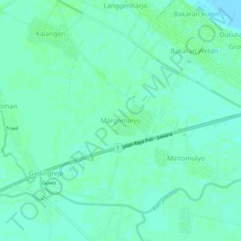 Margomulyo topographic map, elevation, terrain