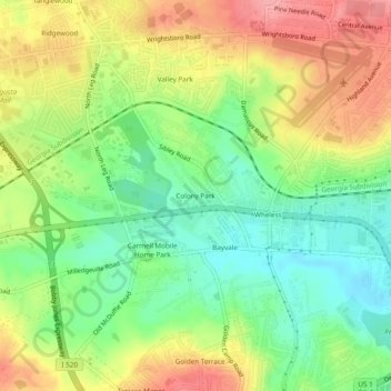 Colony Park topographic map, elevation, terrain