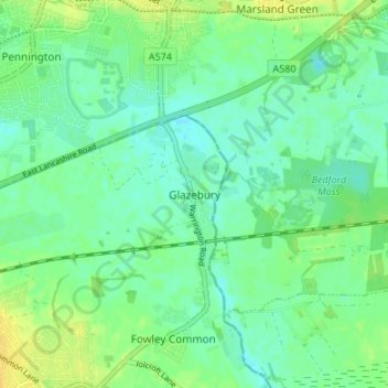 Glazebury topographic map, elevation, terrain