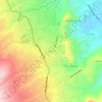 Cipanas topographic map, elevation, terrain