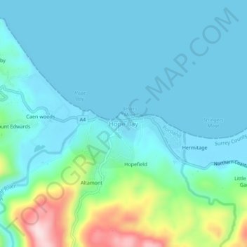 Hope Bay topographic map, elevation, terrain