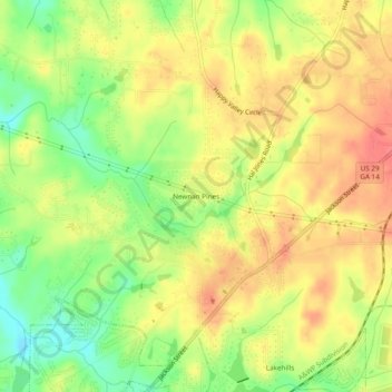 Newnan Pines topographic map, elevation, terrain