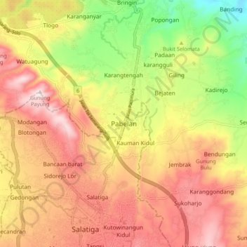 Pabelan topographic map, elevation, terrain