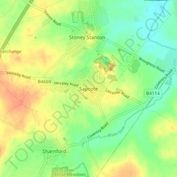 Sapcote topographic map, elevation, terrain