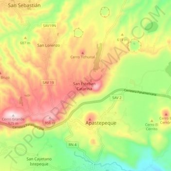 San Esteban Catarina topographic map, elevation, terrain