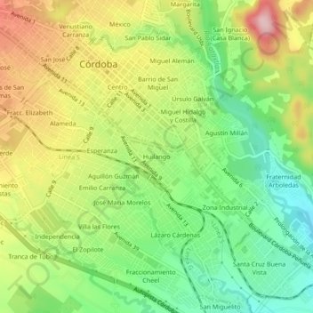Huilango topographic map, elevation, terrain