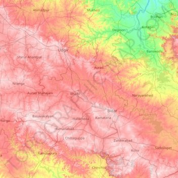 Bidar topographic map, elevation, terrain