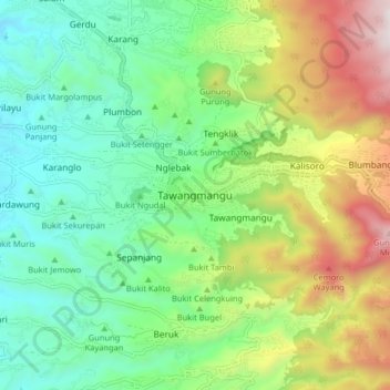 Tawangmangu topographic map, elevation, terrain