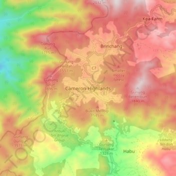 Cameron Highlands topographic map, elevation, terrain