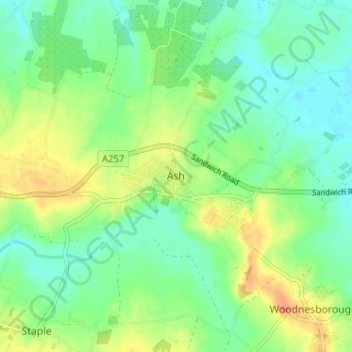 Ash topographic map, elevation, terrain