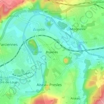 Roselies topographic map, elevation, terrain