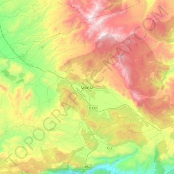 Muğla topographic map, elevation, terrain