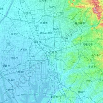 名古屋市 topographic map, elevation, terrain