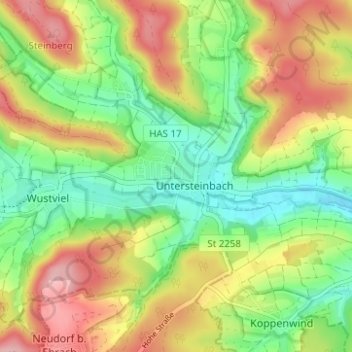 Rauhenebrach topographic map, elevation, terrain