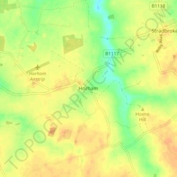 Horham topographic map, elevation, terrain