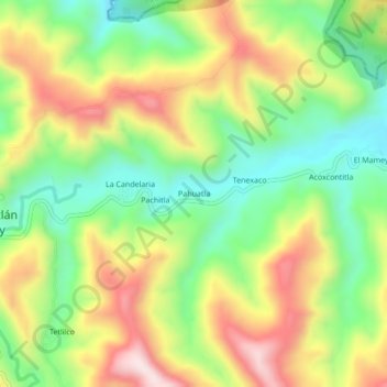 Pahuatla topographic map, elevation, terrain